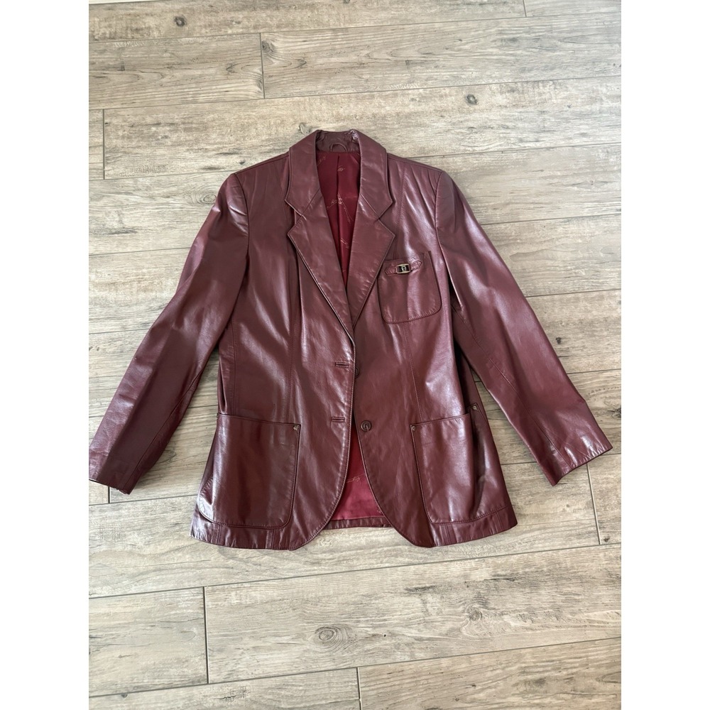 Vintage Etienne Aigner Leather Blazer Burgundy Oxblood Jacket Womens